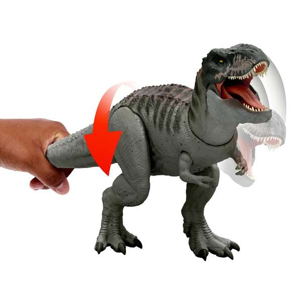 Mattel - Dinosaurio articulado Jurassic World T-Rex Attaque avec Sonido - Figurine Articulée 9x21x12 cm, Fonctionne avec Piles AA, Dès 4 ans