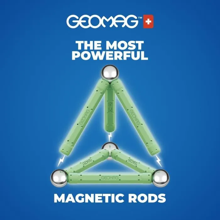 Geomag - Coffret de construction magnétique Glow Recycled 25 pièces, plastique 100% recyclé, structures luminescentes