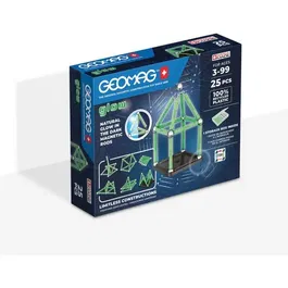 Geomag - Coffret de construction magnétique Glow Recycled 25 pièces, plastique 100% recyclé, structures luminescentes