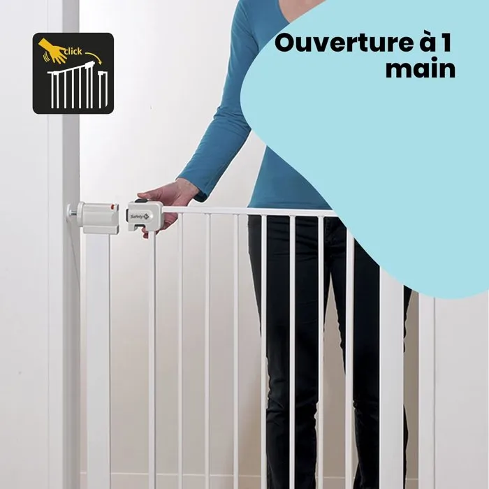 Safety 1st Barrière de sécurité enfant Easy Close Extra Tall en métal blanc - Réglable 73-80 cm - Système de fermeture sécurisé SecurTech