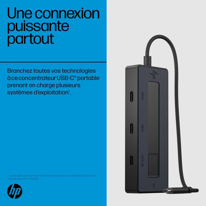 HP Concentrateur USB-C Portable avec Support Vidéo 4K - Hub USB-C Polyvalent