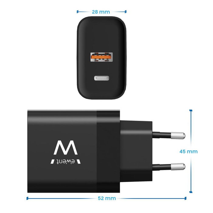 Ewent EW1327 - Chargeur rapide USB-C USB-A GaN 45W pour smartphone, tablette et PC portable Ewent EW1327 - Chargeur rapide USB-C USB-A GaN 45W pour smartphone, tablette et PC portable