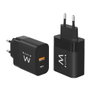 Ewent EW1327 - Chargeur rapide USB-C USB-A GaN 45W pour smartphone, tablette et PC portable
