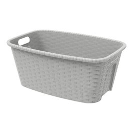 Mondex Panier à linge 35 L imitation rotin couleur crème 59,5 x 39,5 x 25 cm