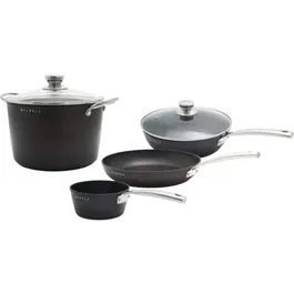 Baumalu - Batterie de cuisine en aluminium forgé 4 pièces, anti-adhésif, compatible tous feux dont induction - Noir