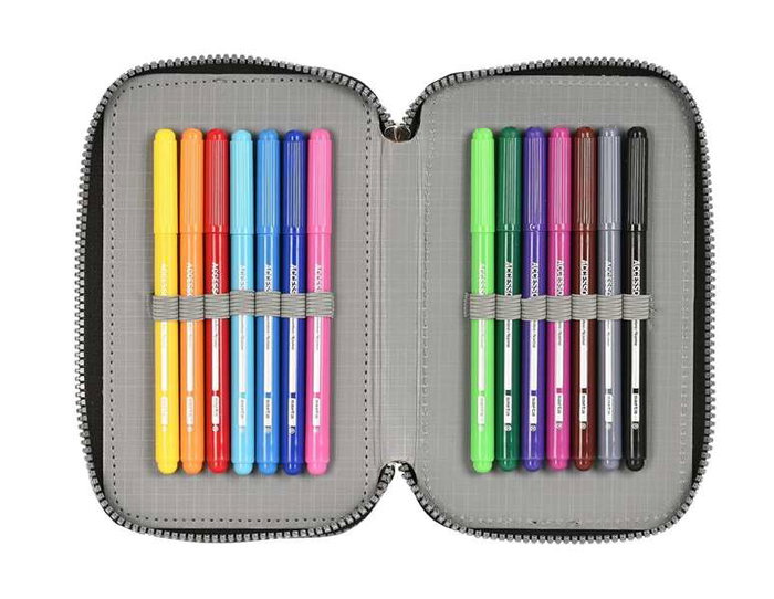 Safta - Plumier triple 36 pieces "Stone" pour crayons de couleur - Dimensions 12.5 x 19.5 x 5.5 cm - A partir de 3 ans