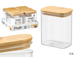 Vivalto Boîte Rectangulaire en Borosilicate avec Couvercle Bambou 1,1L 12x15x8 cm (Set de 12)
