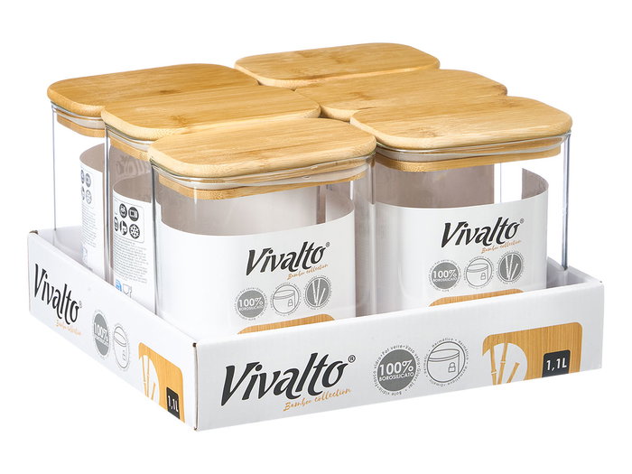Vivalto Boîte Rectangulaire en Borosilicate avec Couvercle Bambou 1,1L 12x15x8 cm (Set de 12) Vivalto Boîte Rectangulaire en Borosilicate avec Couvercle Bambou 1,1L 12x15x8 cm (Set de 12)