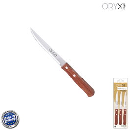 ORYX Couteau Montana Multiusos Lame Dentelée 11 cm Manche Bois (Lot de 3 pièces)</div>