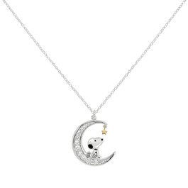 PEERS HARDY Colgante Luna Snoopy - Pendentif lune brillant avec pierres blanches et personnage Snoopy sur collier chaîne ajustable 45 cm