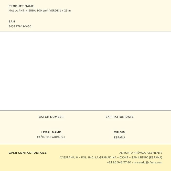 Faura Malla antihierba verte 1 x 25 m (100 g/m²)