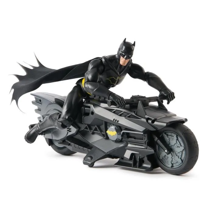 Batman Pack Batcycle RC avec Télécommande 2.4Ghz et Figurine de Batman 30cm - Jouet de Course pour Enfants Dès 4 Ans