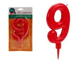 Arte Regal Bougie Anniversaire Chiffre 9 Rouge Grand Modèle 1,5x24x12 cm (Set de 36)