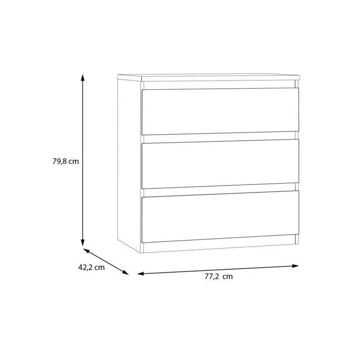 Commode EDMORE - 3 tiroirs - Vert sauge mat - L 77,2 cm x P 42 cm x H 79,8 cm - Rangement meuble compact
