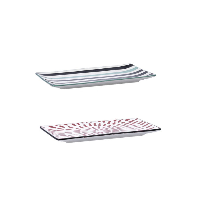 Bidasoa Plateau apéritif Zigzag Multicouleur Céramique Rectangulaire 20 x 11 cm (Lot de 2)移