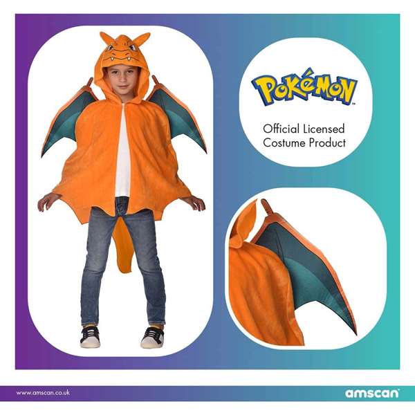 Liragram - Costume Charizard avec Cape pour enfant 8-12 ans - Unisexe