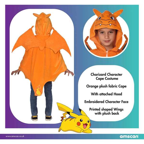 Liragram - Costume Charizard avec Cape pour enfant 8-12 ans - Unisexe