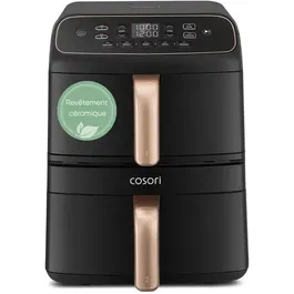 Cosori Turbo Tower Compact 8,6 L - Friteuse sans huile à 2 paniers de 4,3 L - 2630W - 5 programmes (Air Fry, Bake, Reheat, Grill, Roast) - Revêtement céramique - Noir