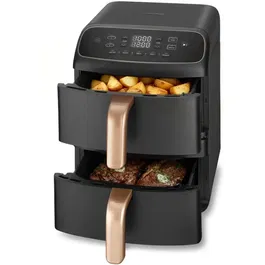 Cosori Turbo Tower Compact 8,6 L - Friteuse sans huile à 2 paniers de 4,3 L - 2630W - 5 programmes (Air Fry, Bake, Reheat, Grill, Roast) - Revêtement céramique - Noir