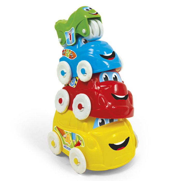CLEMENTONI - Jouet d'éveil Apilables Empilables, Jeu de construction et d'empilement, Voitures à emboîter, Stimule la coordination et l'imagination, Pour enfants de 6 à 36 mois