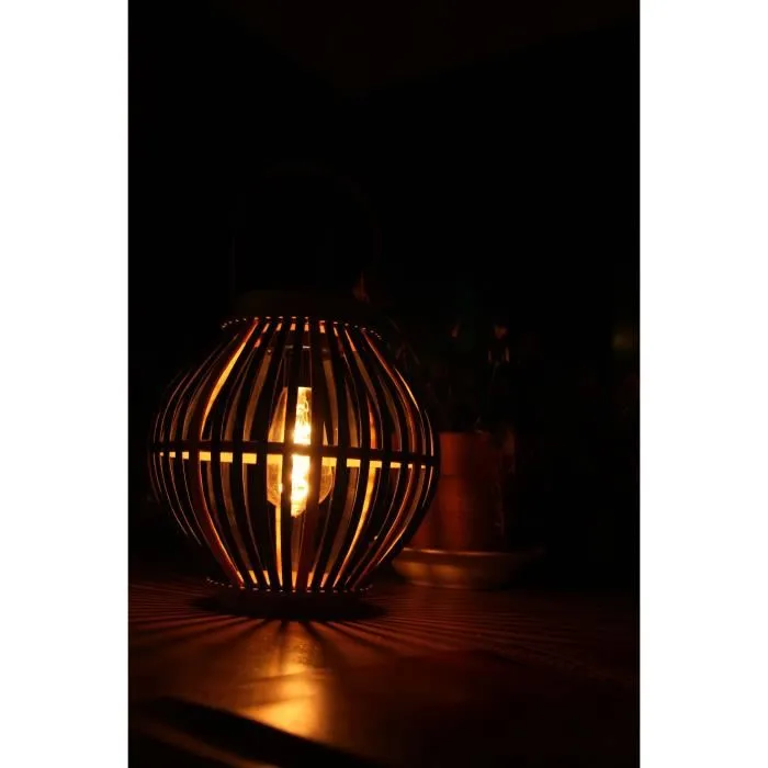 Olivie Lampe solaire en bambou avec lumière chaude - Éclairage d'appoint pour jardin extérieur et ambiance cosy - Noir