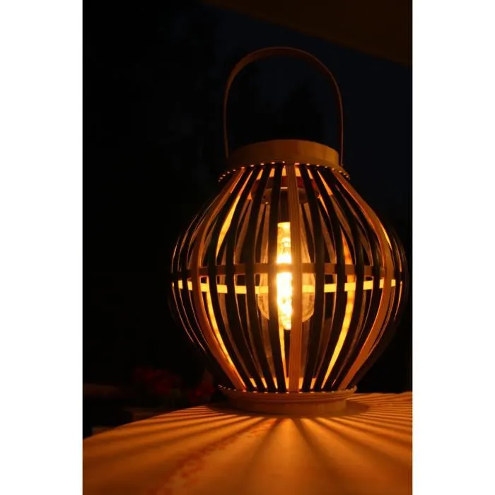 Olivie Lampe solaire en bambou avec lumière chaude - Éclairage d'appoint pour jardin extérieur et ambiance cosy - Noir