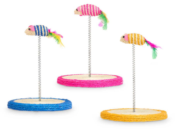 Mascow Rascador à ressort pour chat avec corde - Assortiment de couleurs, 19x24x19 cm, plastique et métal (Set de 12) Mascow Rascador à ressort pour chat avec corde - Assortiment de couleurs, 19x24x19 cm, plastique et métal (Set de 12)