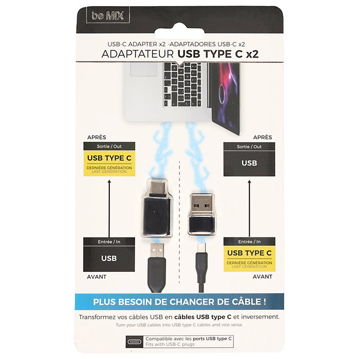Be Mix Adaptateur Mini Type C-USB (Pack de 2) en aluminium Be Mix Adaptateur Mini Type C-USB (Pack de 2) en aluminium