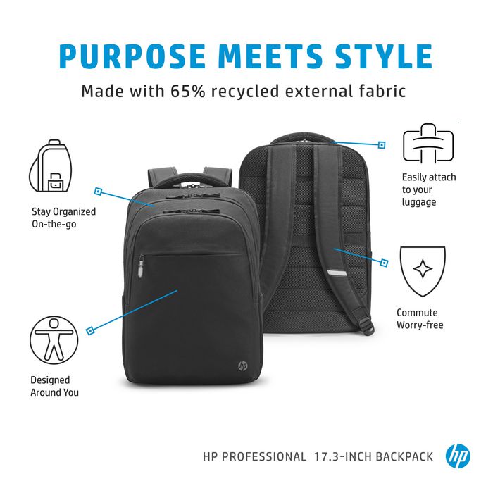 HP Sac à dos Professionnel 17.3 Pouces pour Ordinateur Portable - Écologique, RFID, Bluetooth, Compartiment Amovible pour Ordinateur, Passe-Bagages