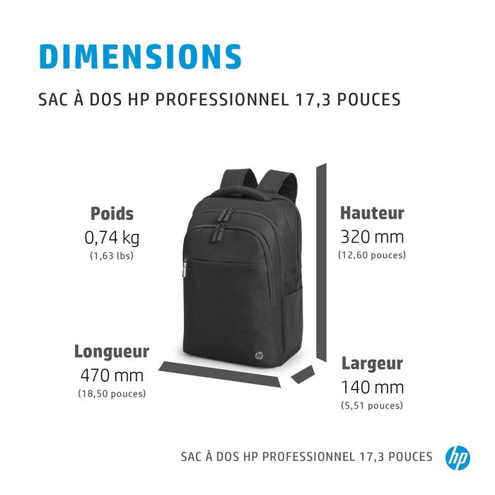 HP Sac à dos Professionnel 17.3 Pouces pour Ordinateur Portable - Écologique, RFID, Bluetooth, Compartiment Amovible pour Ordinateur, Passe-Bagages