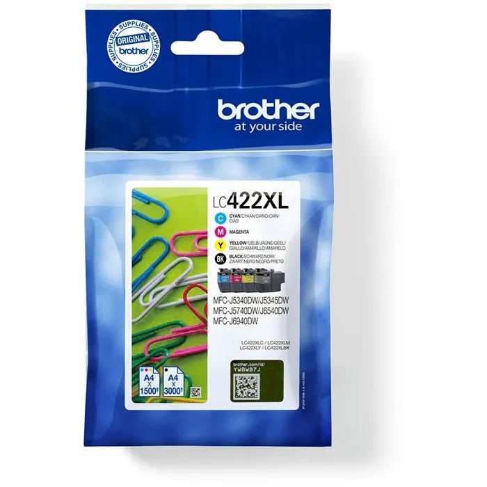 Brother LC422XLVAL Multipack de 4 Cartouches d'Encre Haute Capacité (Noir, Cyan, Magenta, Jaune)