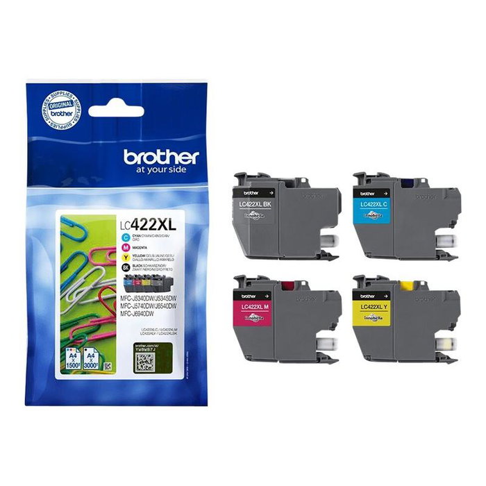 Brother LC422XLVAL Multipack de 4 Cartouches d'Encre Haute Capacité (Noir, Cyan, Magenta, Jaune)