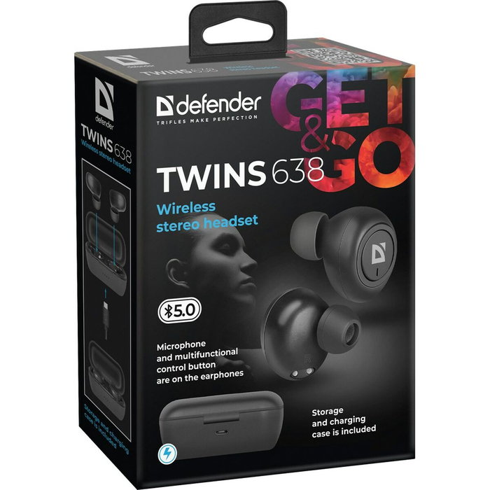 Écouteurs in Ear Bluetooth Defender Twins 638 Noir