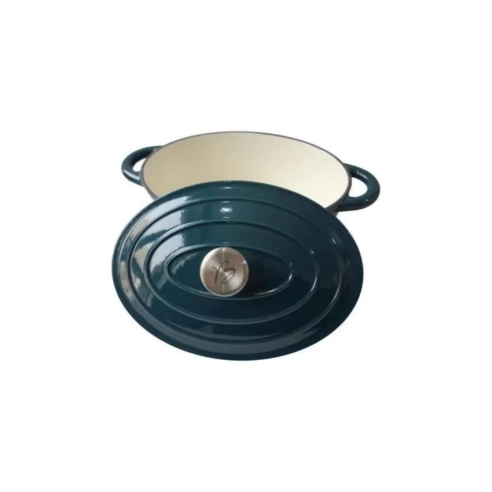 Baumalu Cocotte en fonte émaillée, ovale, 30 cm, couleur bleu vert - Compatible tous feux et four