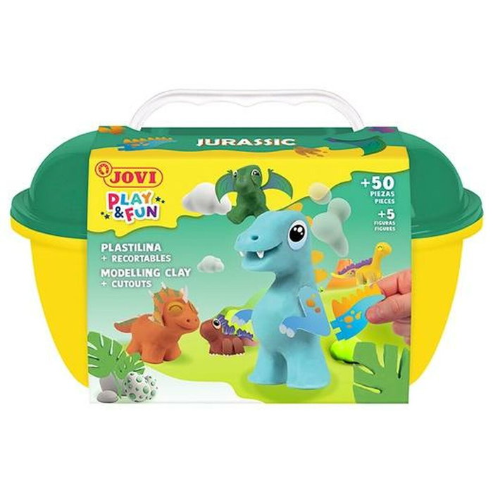 Pâte à modeler en argile Jovi PLAY&FUN JURASIC Multicouleur (4 Unités)