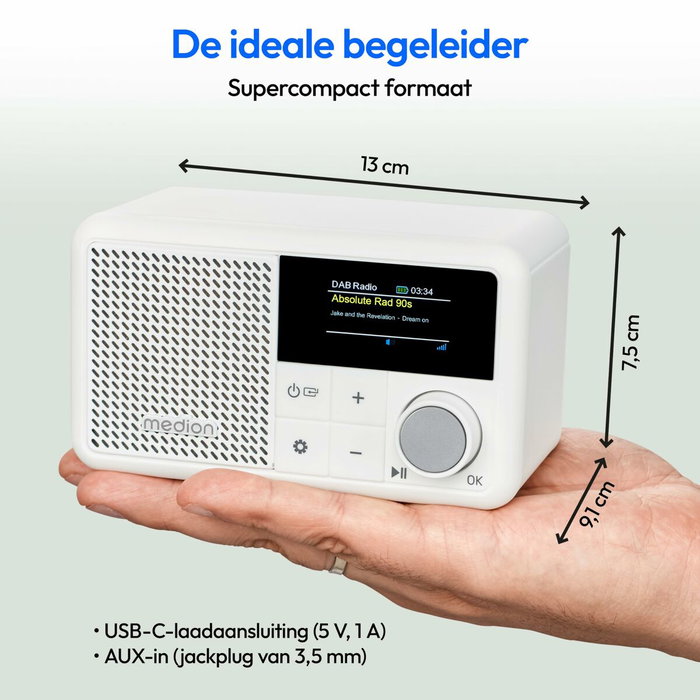 Medion Radio numérique DAB+/FM et Bluetooth, Écran TFT 1.47 pouces - Blanc
