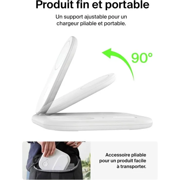 Belkin Socle de Recharge Qi2 3-en-1 Blanc pour iPhone, AirPods et Apple Watch