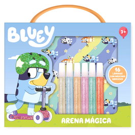 MOOSE Maletin Arena Magica Bluey - Valisette d'activités avec paillettes, 16 pages et 6 tubes, pour enfants