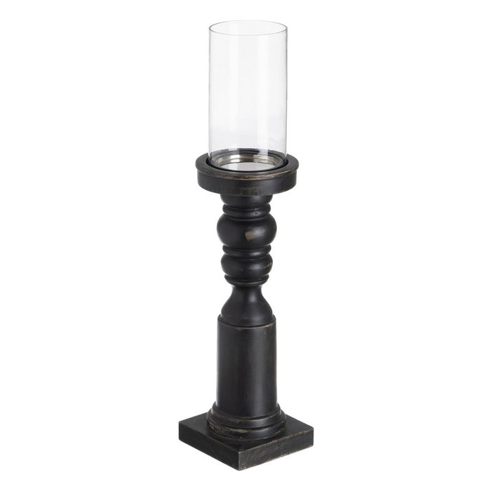 BigBuy Home Bougeoir Noir Bois Verre 12 x 12 x 55 cm BigBuy Home Bougeoir Noir Bois Verre 12 x 12 x 55 cm