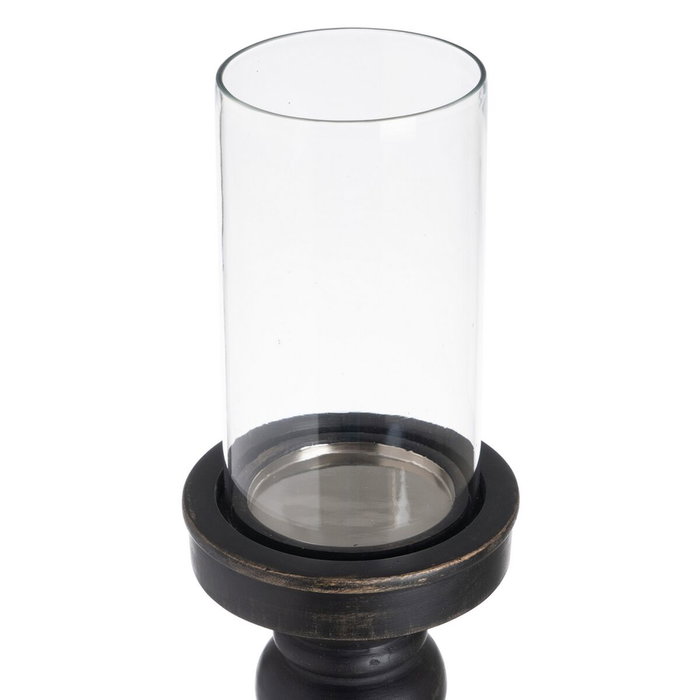 BigBuy Home Bougeoir Noir Bois Verre 12 x 12 x 55 cm BigBuy Home Bougeoir Noir Bois Verre 12 x 12 x 55 cm