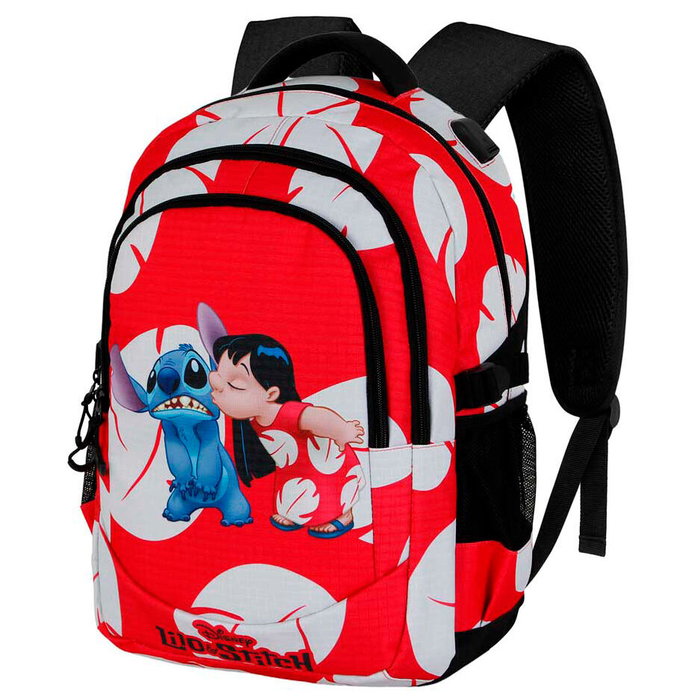 Kiss Stitch Disney Sac à dos 44 cm grande capacité avec port USB et résistance à l'eau, compartiments multiples, dos rembourré