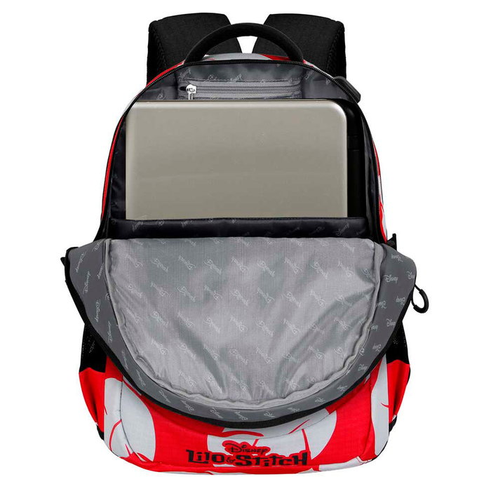 Kiss Stitch Disney Sac à dos 44 cm grande capacité avec port USB et résistance à l'eau, compartiments multiples, dos rembourré