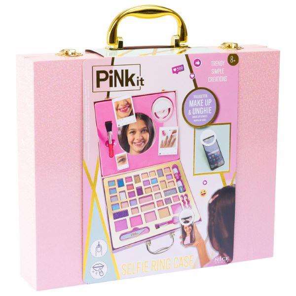 Nice - Coffret de maquillage 'Pink It Selfie' avec anneau lumineux pour selfies - 2 niveaux de luminosité - Rose