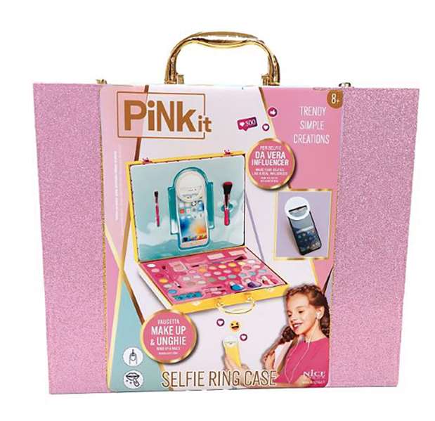 Nice - Coffret de maquillage 'Pink It Selfie' avec anneau lumineux pour selfies - 2 niveaux de luminosité - Rose