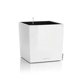 Lechuza Pot de fleurs Cube Premium 40 - Kit complet, 39 x 39 x 40 cm, 31 L, blanc brillant - Bac d'arrosage et support à roulettes inclus