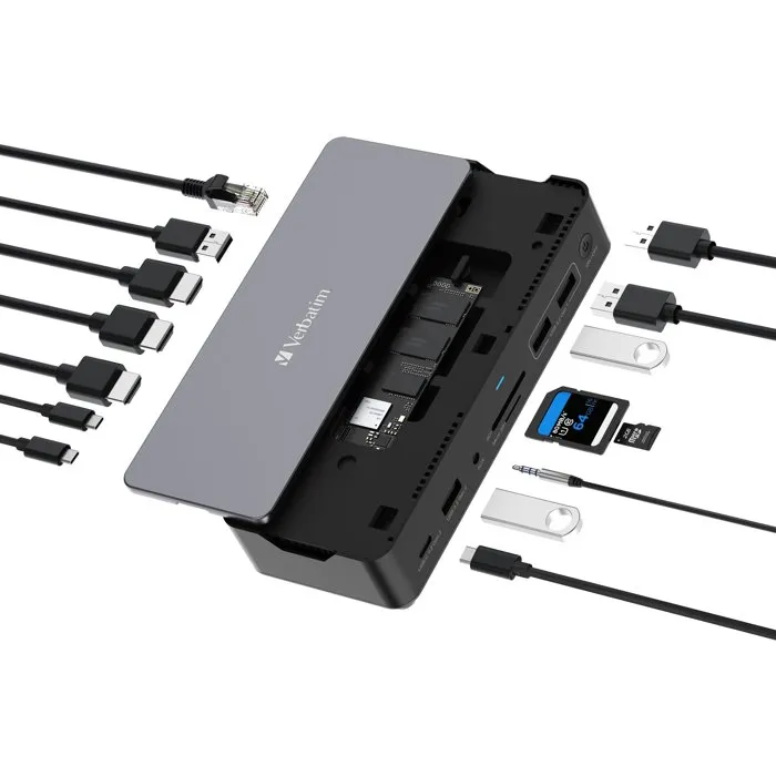 Verbatim Station d'accueil Pro CDS-15SSD USB-C 3.2 15 ports avec SSD 256 Go - Gris