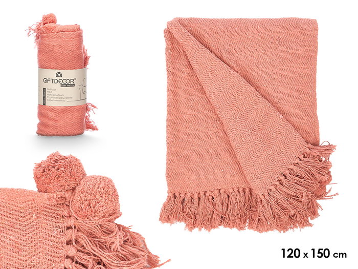 Giftdecor Couverture Pompon en Coton Teja 120x150 cm Multiusos (Set de 12) Giftdecor Couverture Pompon en Coton Teja 120x150 cm Multiusos (Set de 12)