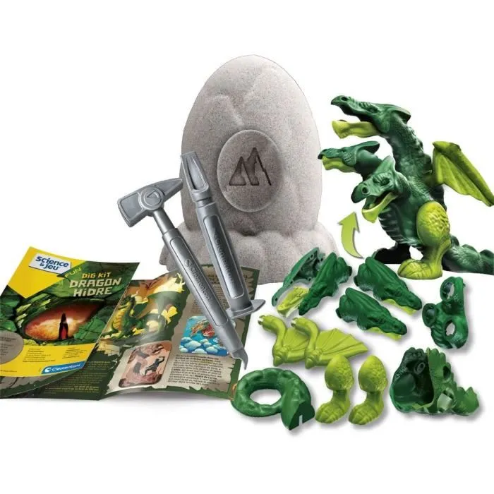 Clementoni Sciences et Jeu - Œuf légendaire - Dragon à Trois Têtes - Kit de fouilles archéologiques pour enfant avec outils - Fabriqué en Italie