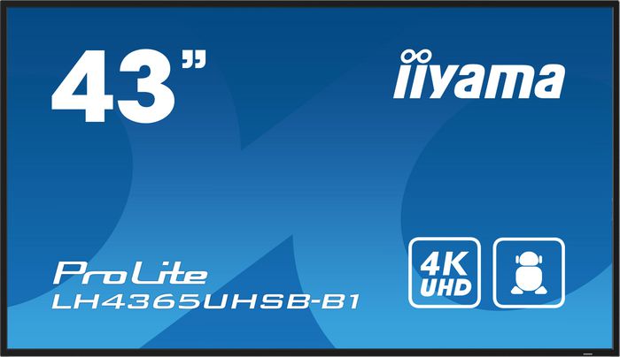 iiyama Écran professionnel 43" 4K UHD IPS Haze 1% 800cd/m², Orientable portrait/paysage, Android 11, Ports HDMI/DisplayPort/USB, WiFi, LAN, Fonctionnement 24/7