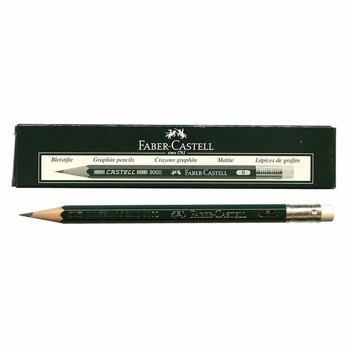 Crayon avec Gomme Faber-Castell 9000 B Hexagonal B (3 Unités)